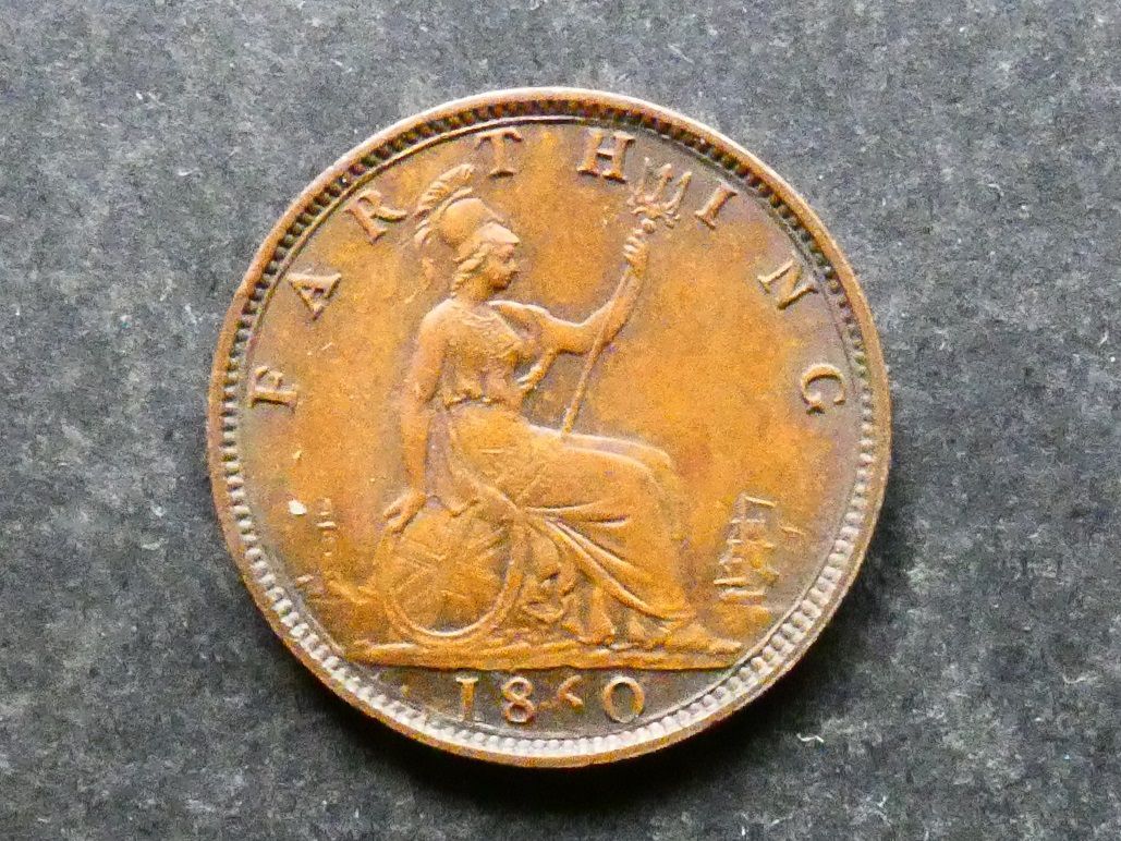 Farthing, 1860, toothed border.