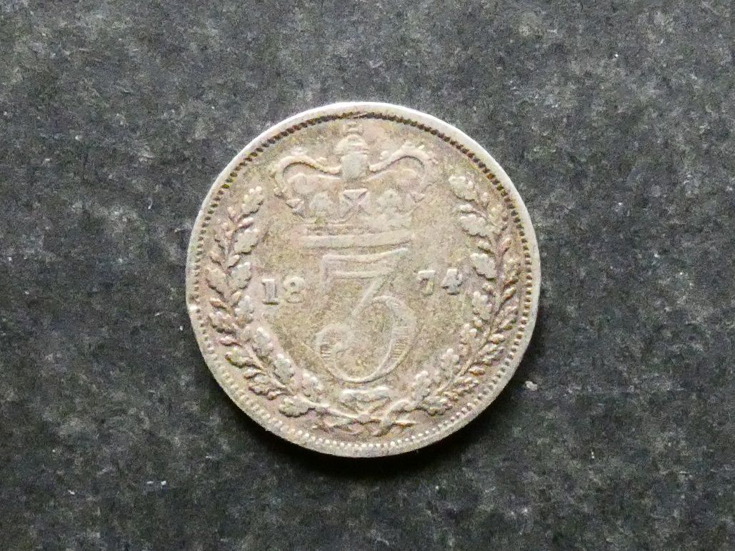 Threepence, 1874, currency issue.