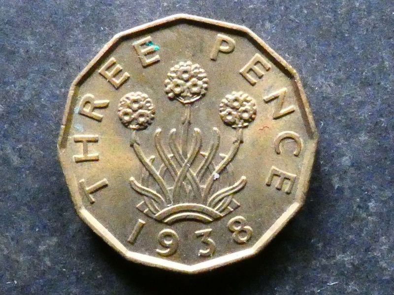 Threepence, 1938, brass.