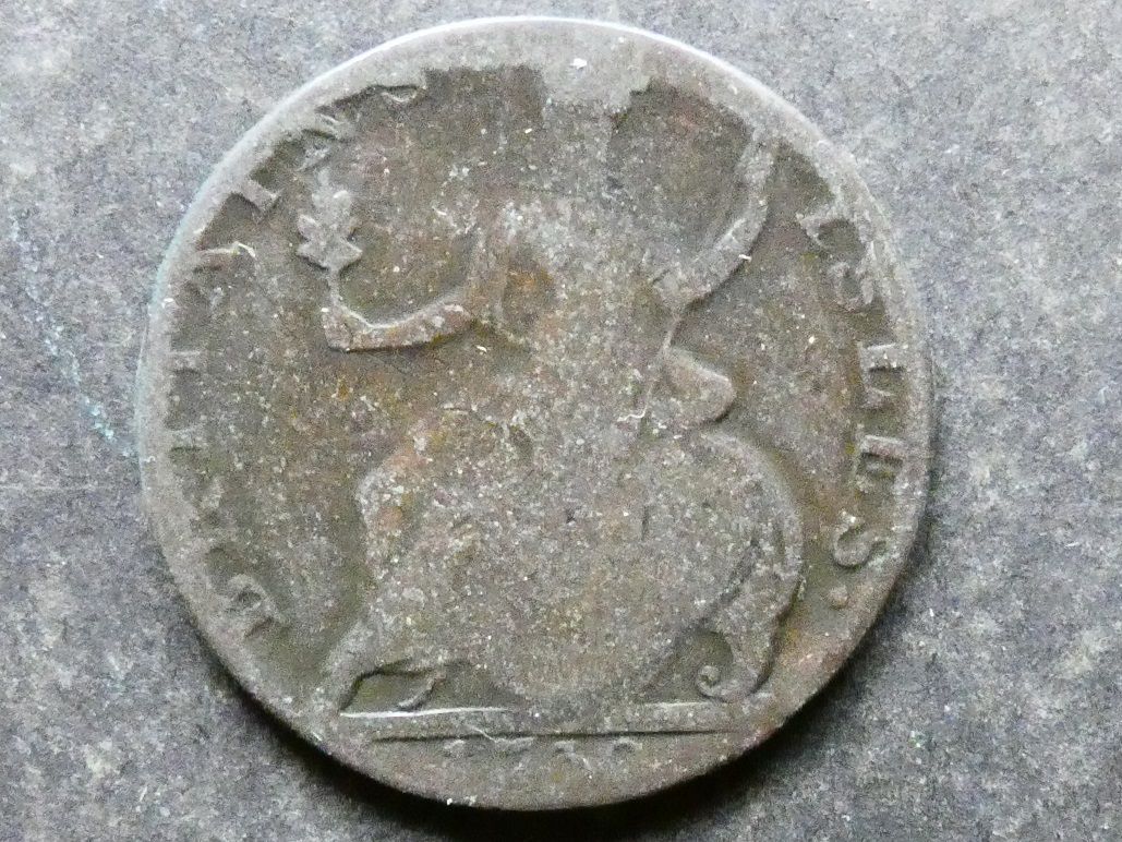 18th Century evasive Halfpenny, GEORGE RULES, I.C. / BRITAIN'S ISLES, 1730