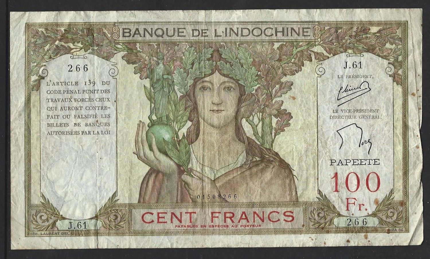 Tahiti, 100 Francs, ND(1952-1956)