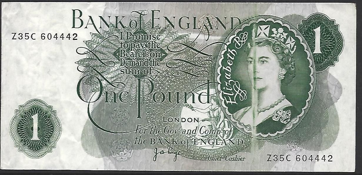 1 Pound, Page, ND(1970-1977), flaw: minor ink streak.