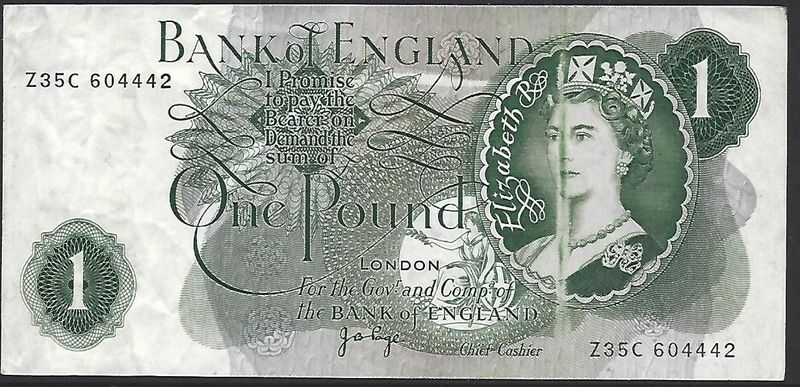 1 Pound, Page, ND(1970-1977), flaw: minor ink streak.