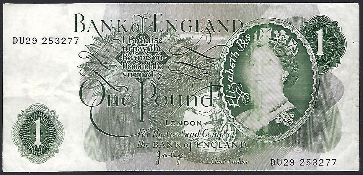 1 Pound, Page, ND(1970-1977), flaw: minor ink streak.