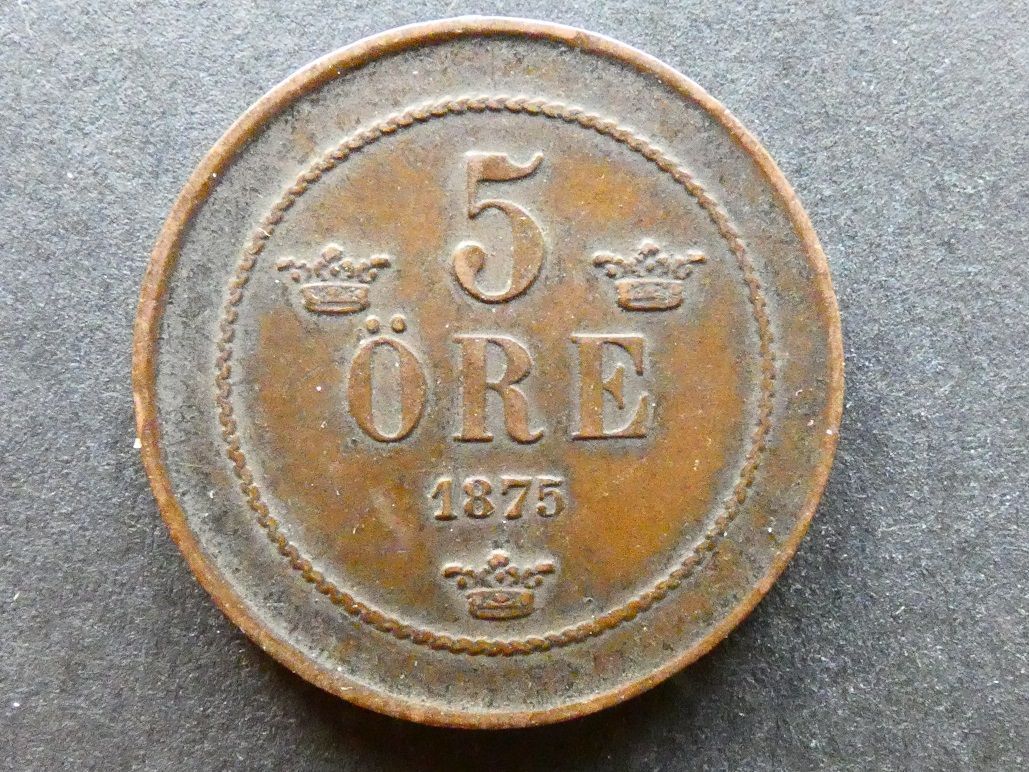 Sweden, 5 Ore, 1875