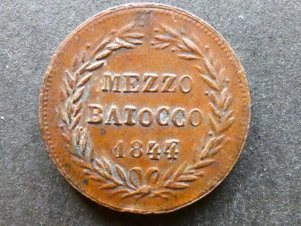 Italian States, Papal States, ½ Baiocco, 1844//XVI