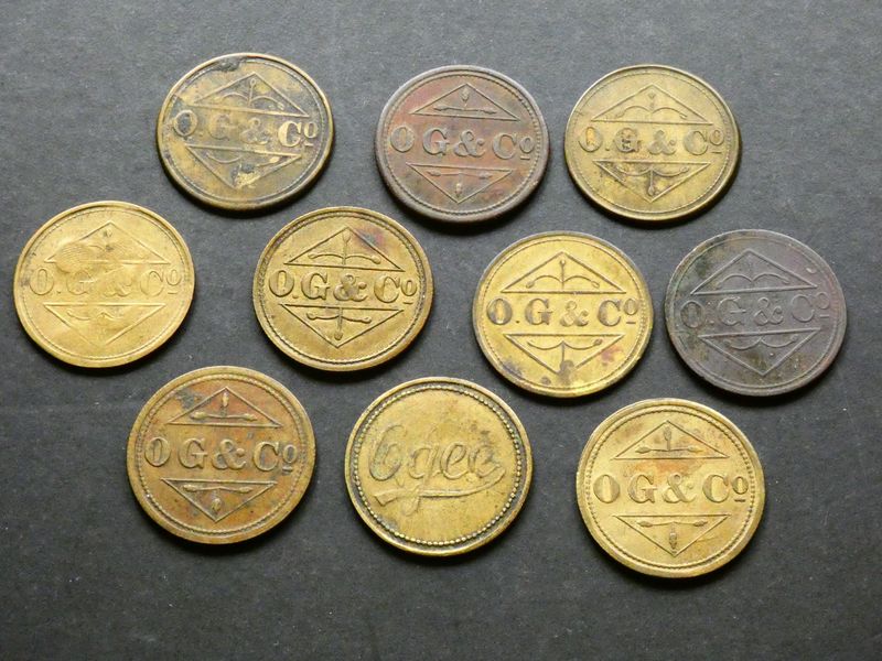 Barber's tokens, O. G. & Co., collection of ten pieces