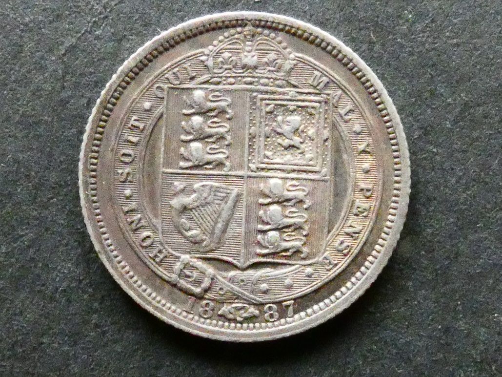Sixpence, 1887, jubilee head, withdrawn reverse.