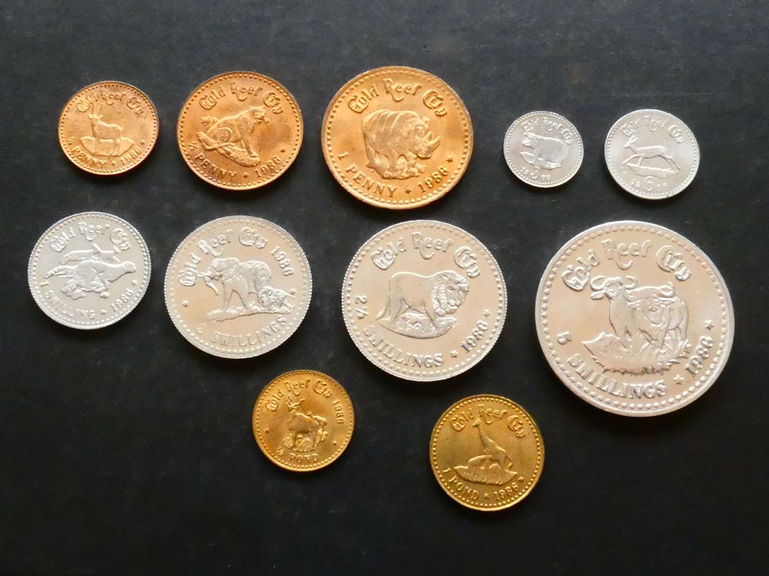South Africa, Gold Reef City, set of token coinage, 1986