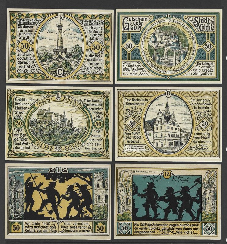 Germany, Colditz, 6x 50 Pfennig, 1.9.1921