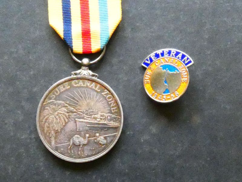 Suez Canal Medal, unofficial,  plus veteran's lapel badge.