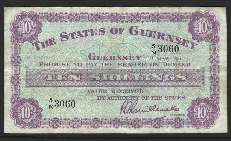 Guernsey, 10 Shillings, 1st May 1955