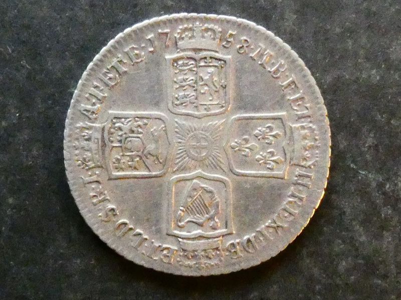 Shilling, 1758, small 58. Shilling, 1758, small 58.