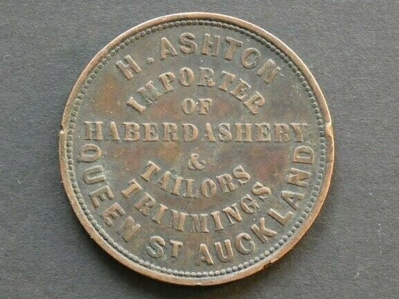 New Zealand, 1d token, Auckland, 1863, H. Ashton