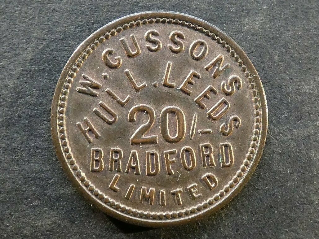 Value-stated check, Yorkshire, Hull, Leeds & Bradford, W. Cussons, 20 Shillings Value-stated check, Yorkshire, Hull, Leeds & Bradford, W. Cussons, 20 Shillings