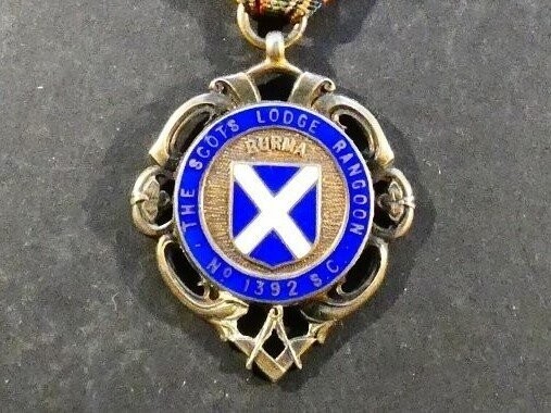 Burma, Masonic jewel, The Scots Lodge Rangoon, No.1392 S.C. Burma, Masonic jewel, The Scots Lodge Rangoon, No.1392 S.C.