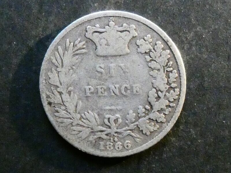 Sixpence, 1866, die number 14.