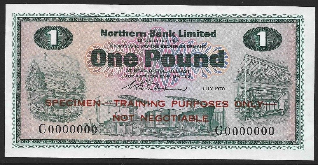Northern Ireland, Northern Bank, £1, 1970, SPECIMEN Northern Ireland, Northern Bank, £1, 1970, SPECIMEN