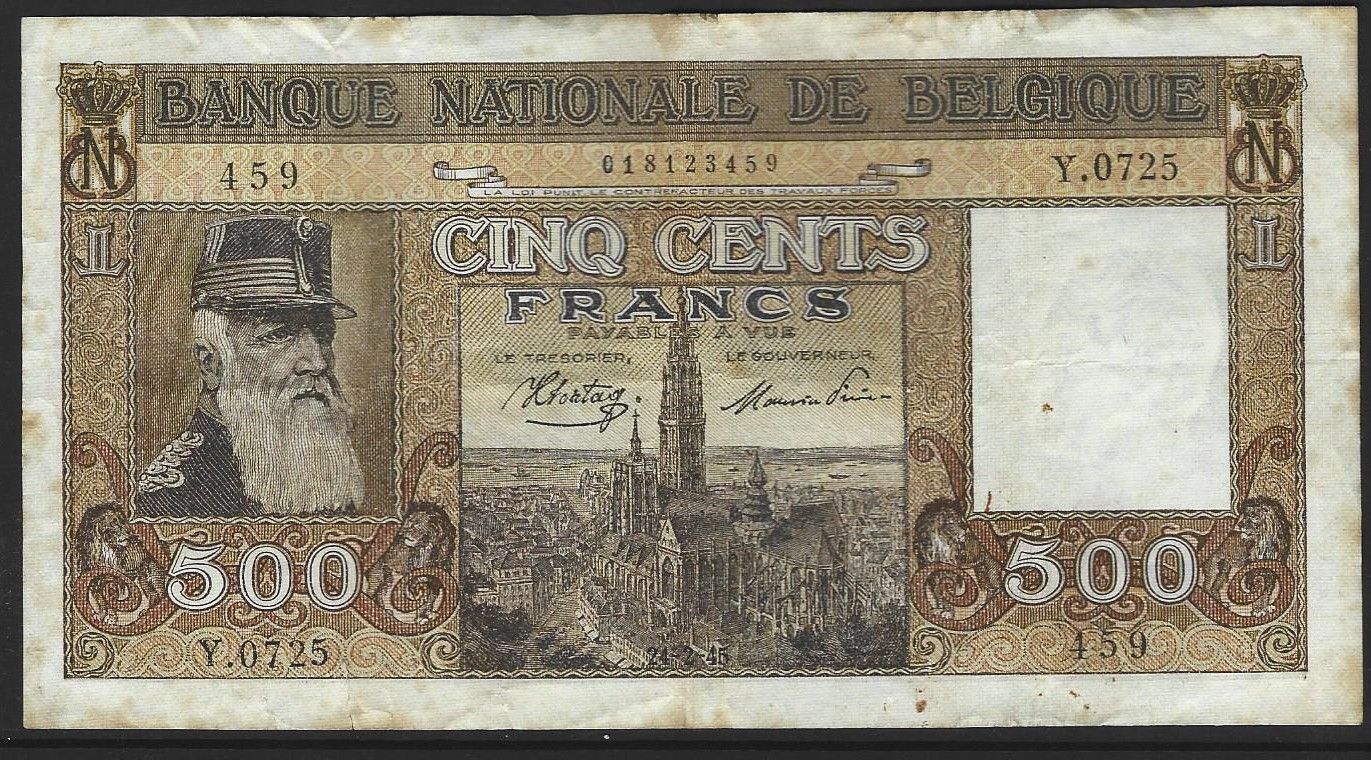 Belgium, 500 Francs, 24.2.1945.