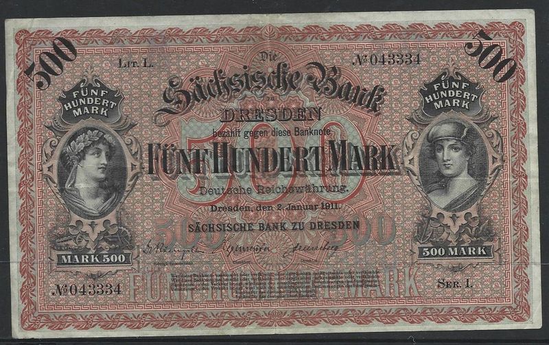 German States, Saxony, 500 Mark, 2.1.1911.