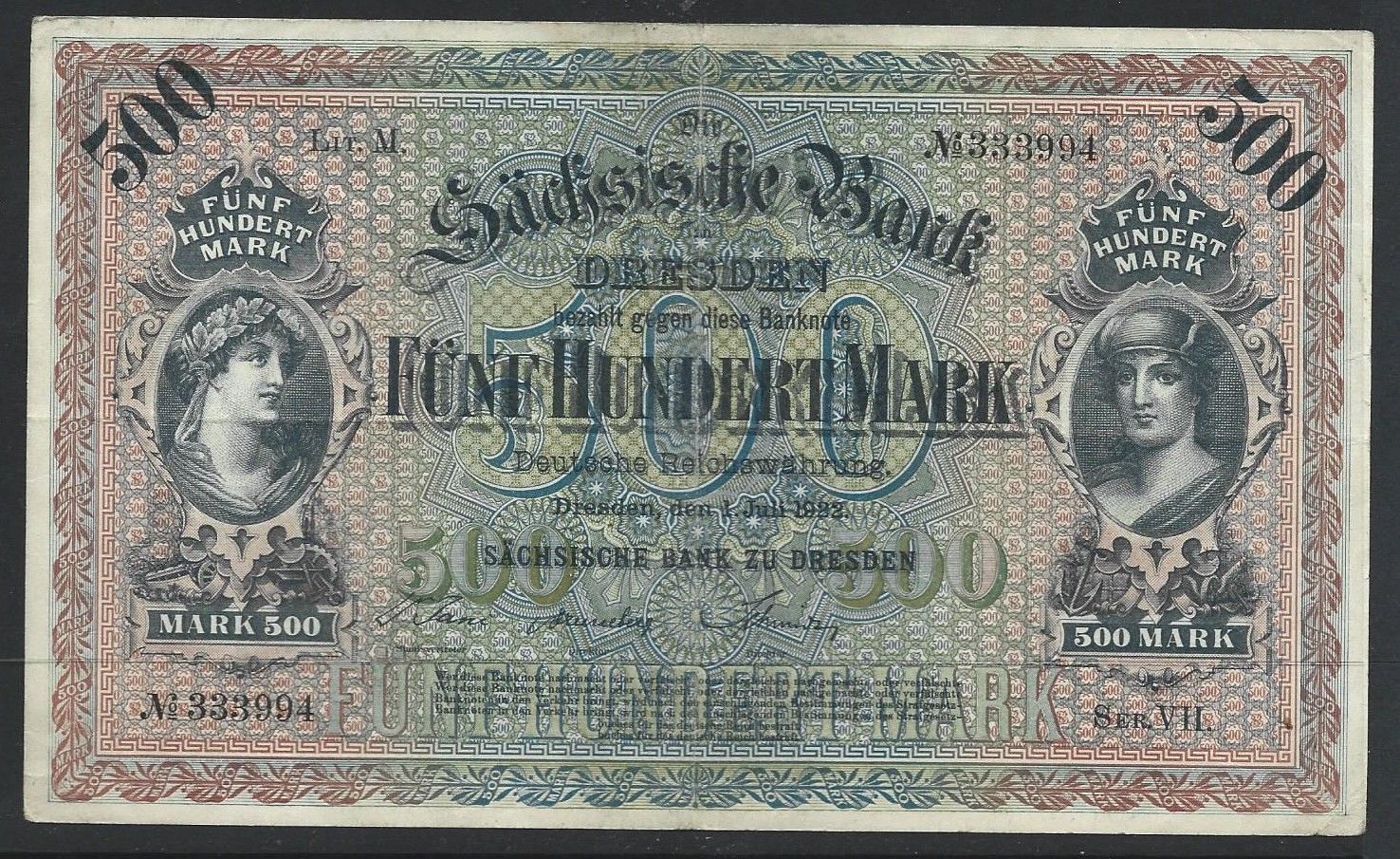German States, Saxony, 500 Mark, 1.7.1922.