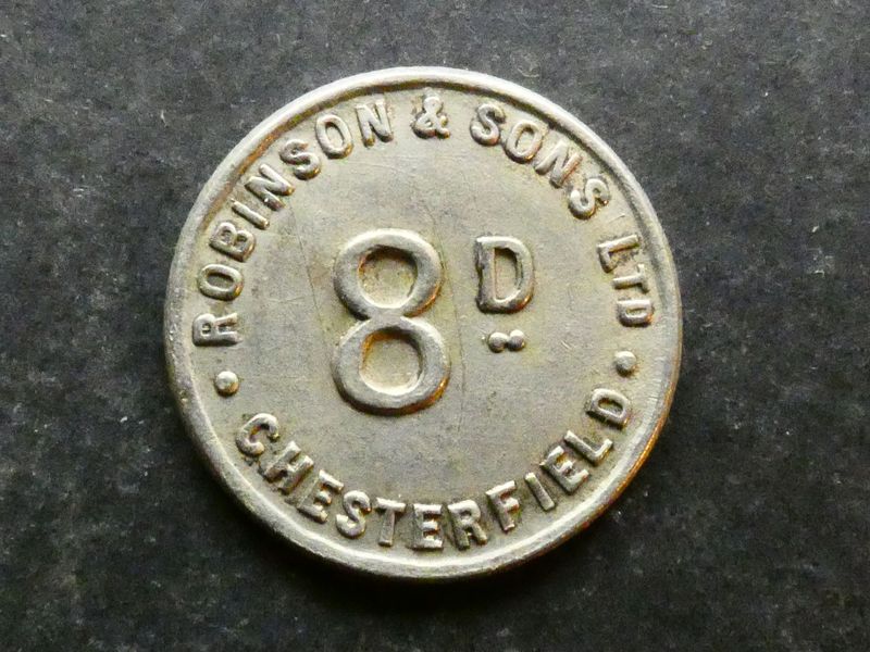 Value-stated check, Derbyshire, Chesterfield, Robinson & Sons, 8d