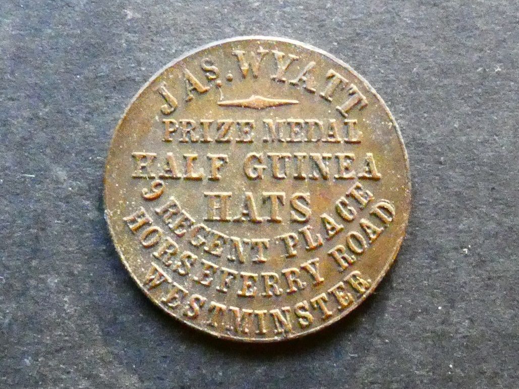 Imitation Half Guinea, Westminster, James Wyatt, hatter.