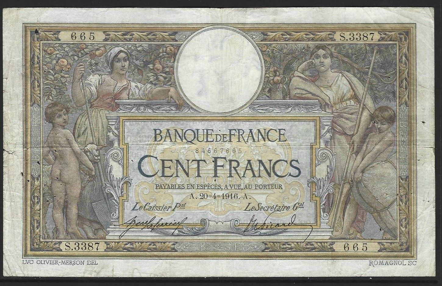 France, 100 Francs, 20.4.1916