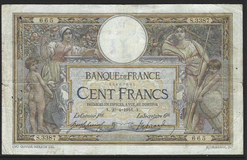France, 100 Francs, 20.4.1916