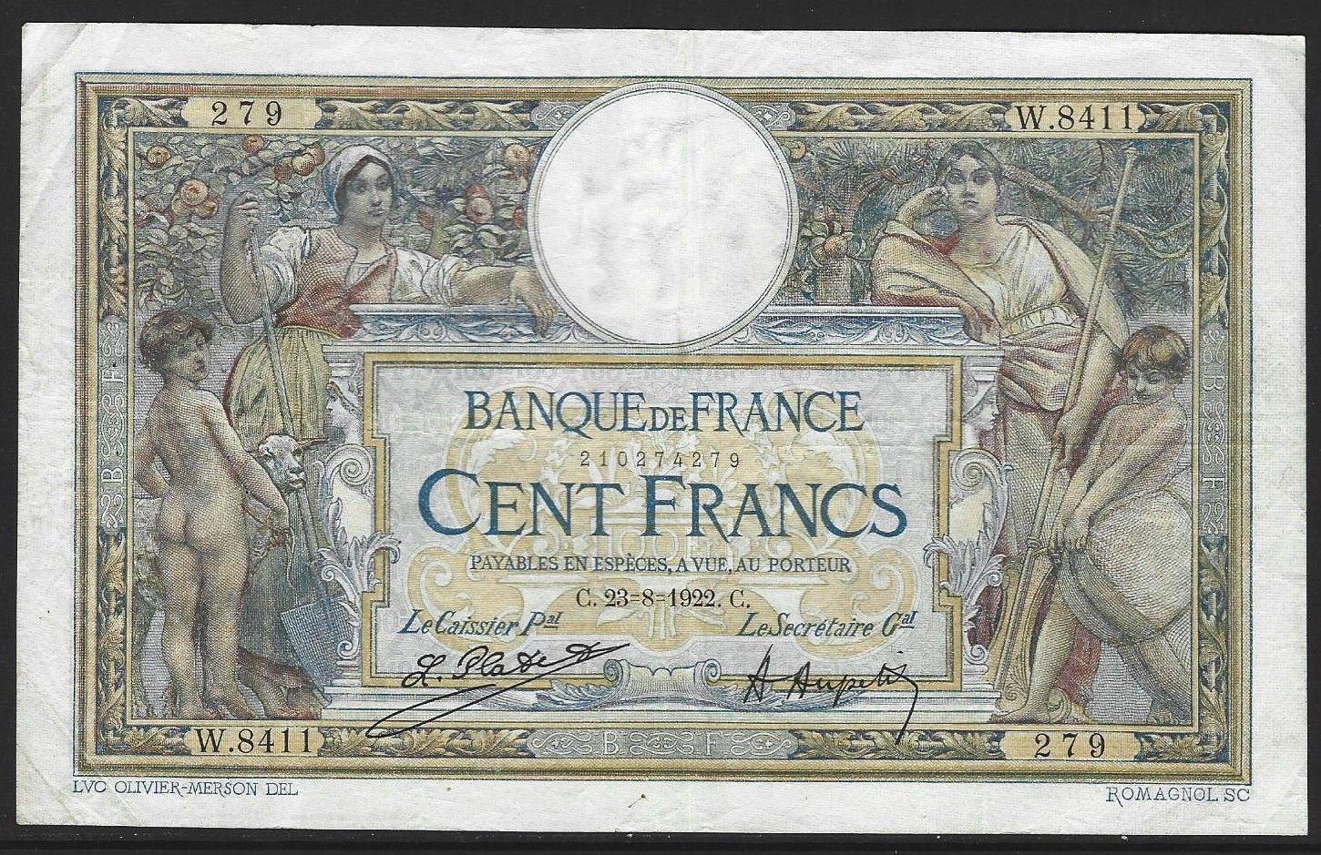 France, 100 Francs, 23.8.1922