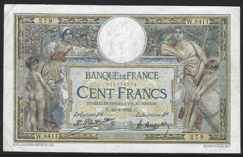 France, 100 Francs, 23.8.1922