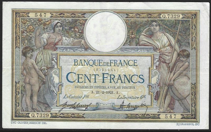France, 100 Francs, 21.2.1921