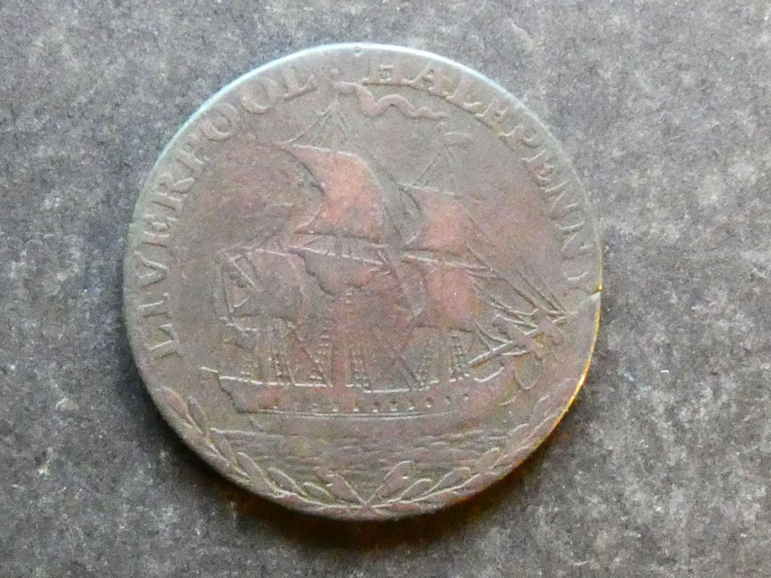 18th Century Halfpenny, Lancashire, Mule; Liverpool/Lancaster, DH-114