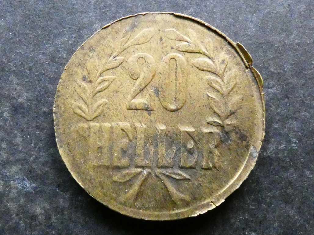 German East Africa, 20 Heller, 1916T, brass