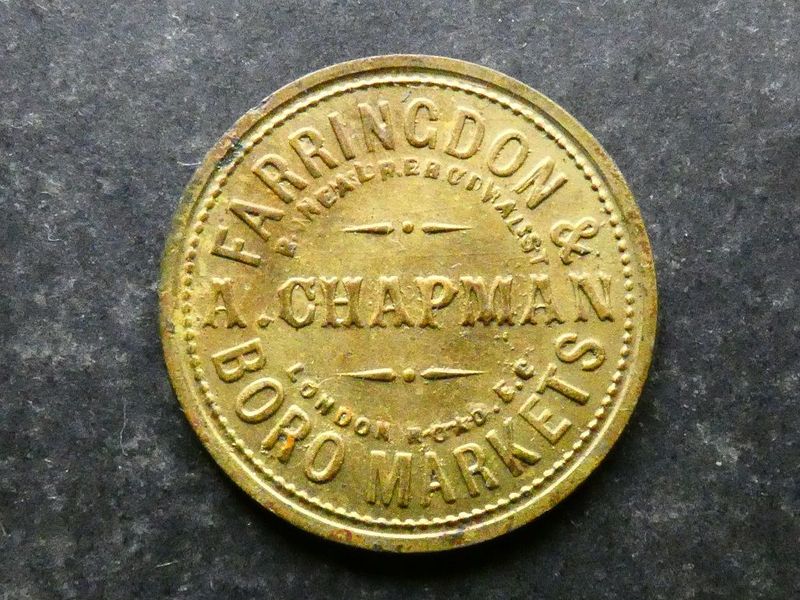 Market token, A. Chapman, Farringdon & Boro, 6 Pence