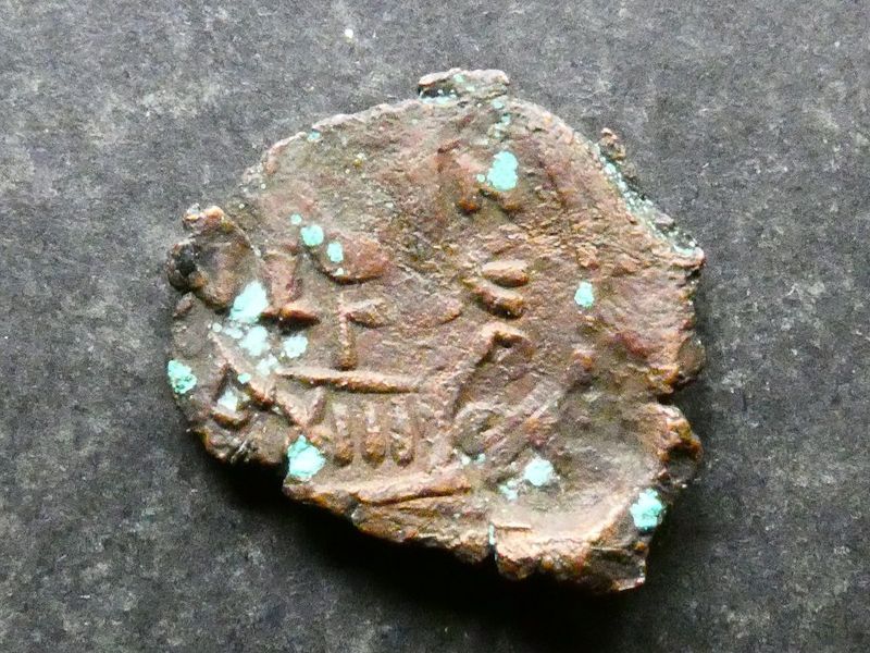 Arab-Byzantine, AE Fals,  countermarked "adl" on Byzantine Follis.