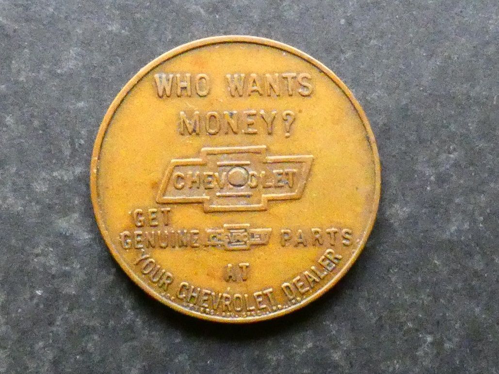 United States of America, advertising, United States of America, advertising, "spinner" token, Chevrolet.
