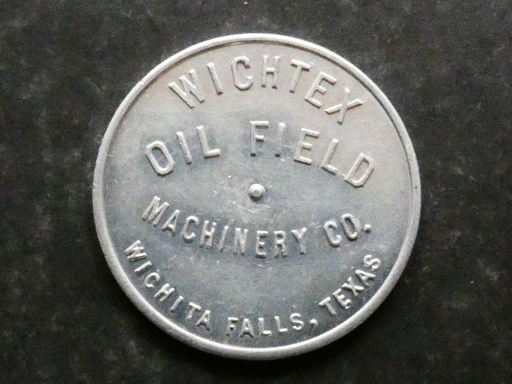 United States of America, advertising, United States of America, advertising, "spinner" token, Wichtex Oil Field Machinery Co.