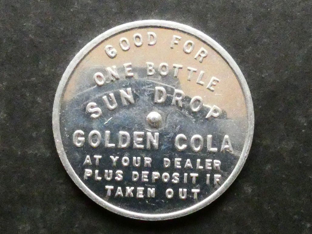 United States of America, advertising, United States of America, advertising, "spinner" token, Sun Drop Golden Cola