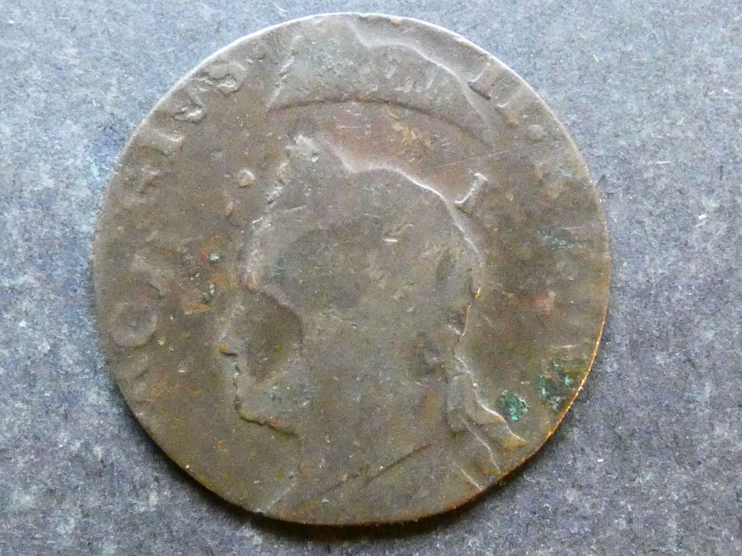 18th Century counterfeit Halfpenny, George II, late period (1746-1754) 18th Century counterfeit Halfpenny, George II, late period (1746-1754)
