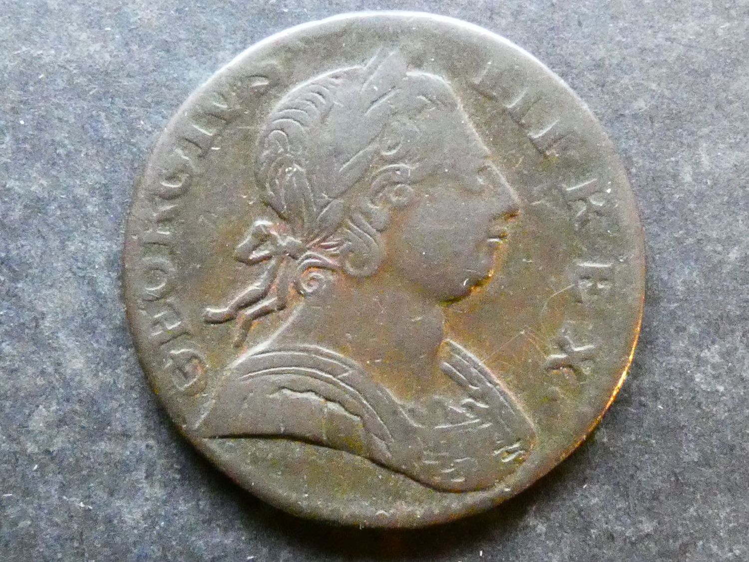 18th Century counterfeit Halfpenny, George III, middle period (1770-1775) 18th Century counterfeit Halfpenny, George III, middle period (1770-1775)