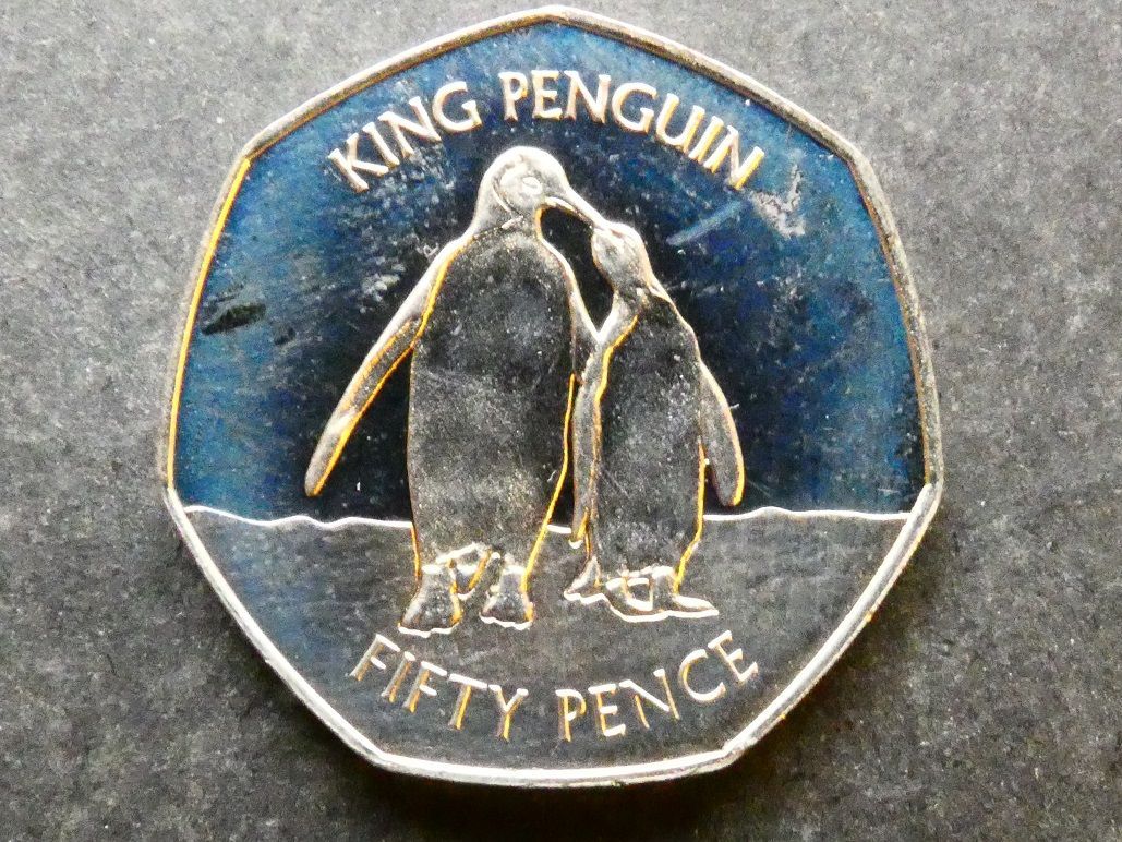 Falkland Islands, 50p, 2017, King penguin, no die letters Falkland Islands, 50p, 2017, King penguin, no die letters