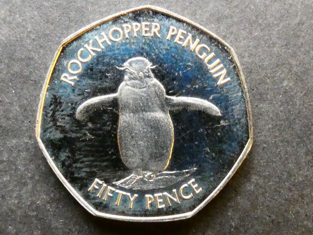 Falkland Islands, 50p, 2017, Southern Rockhopper penguin, no die letters Falkland Islands, 50p, 2017, Southern Rockhopper penguin, no die letters