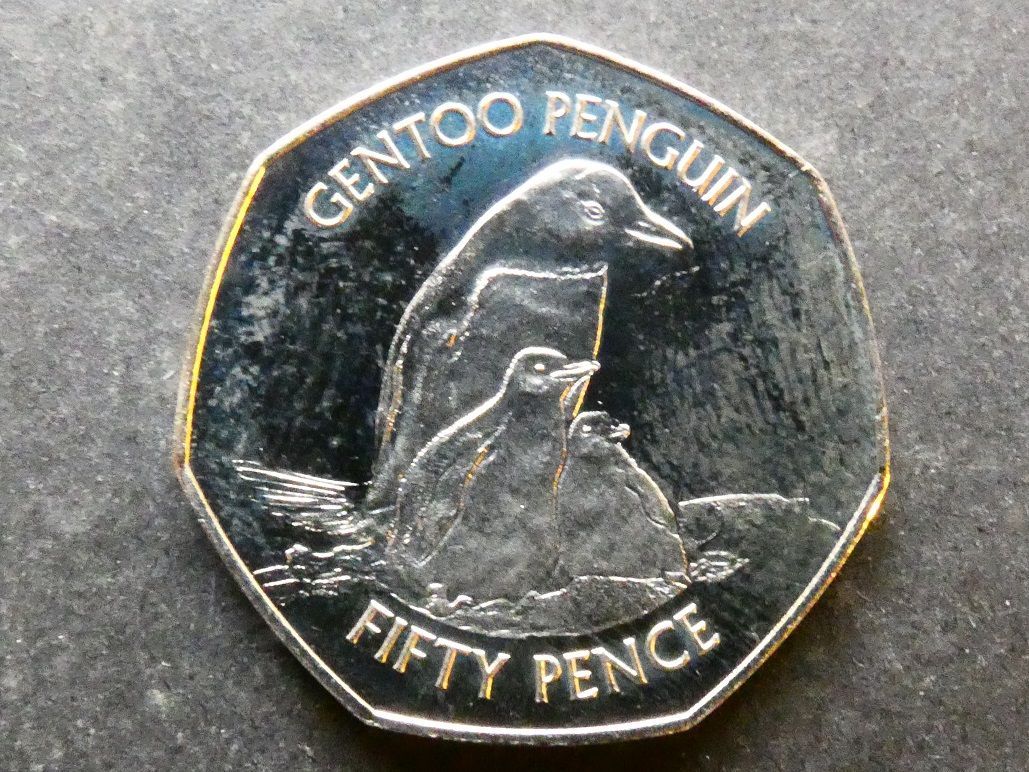 Falkland Islands, 50p, 2017, Gentoo penguin, no die letters Falkland Islands, 50p, 2017, Gentoo penguin, no die letters