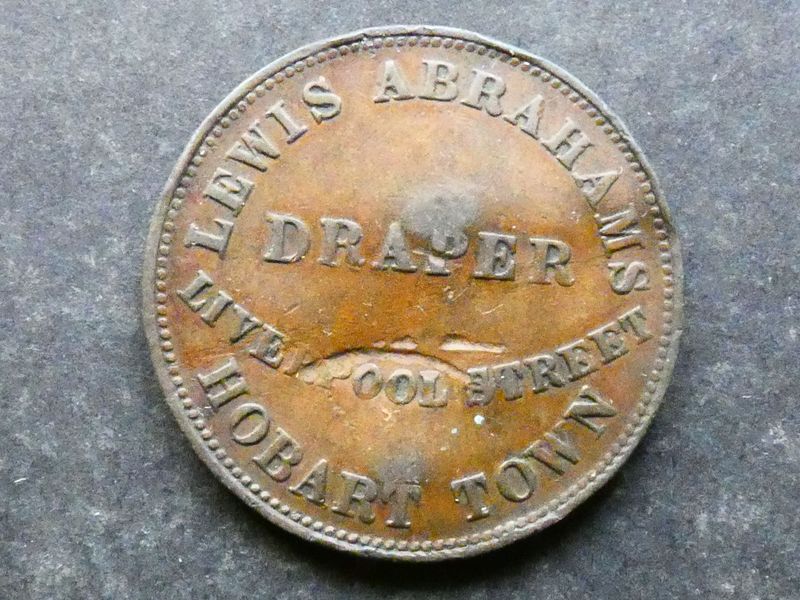Australia, Halfpenny token, Tasmania, Hobart, Lewis Abrahams, 1855