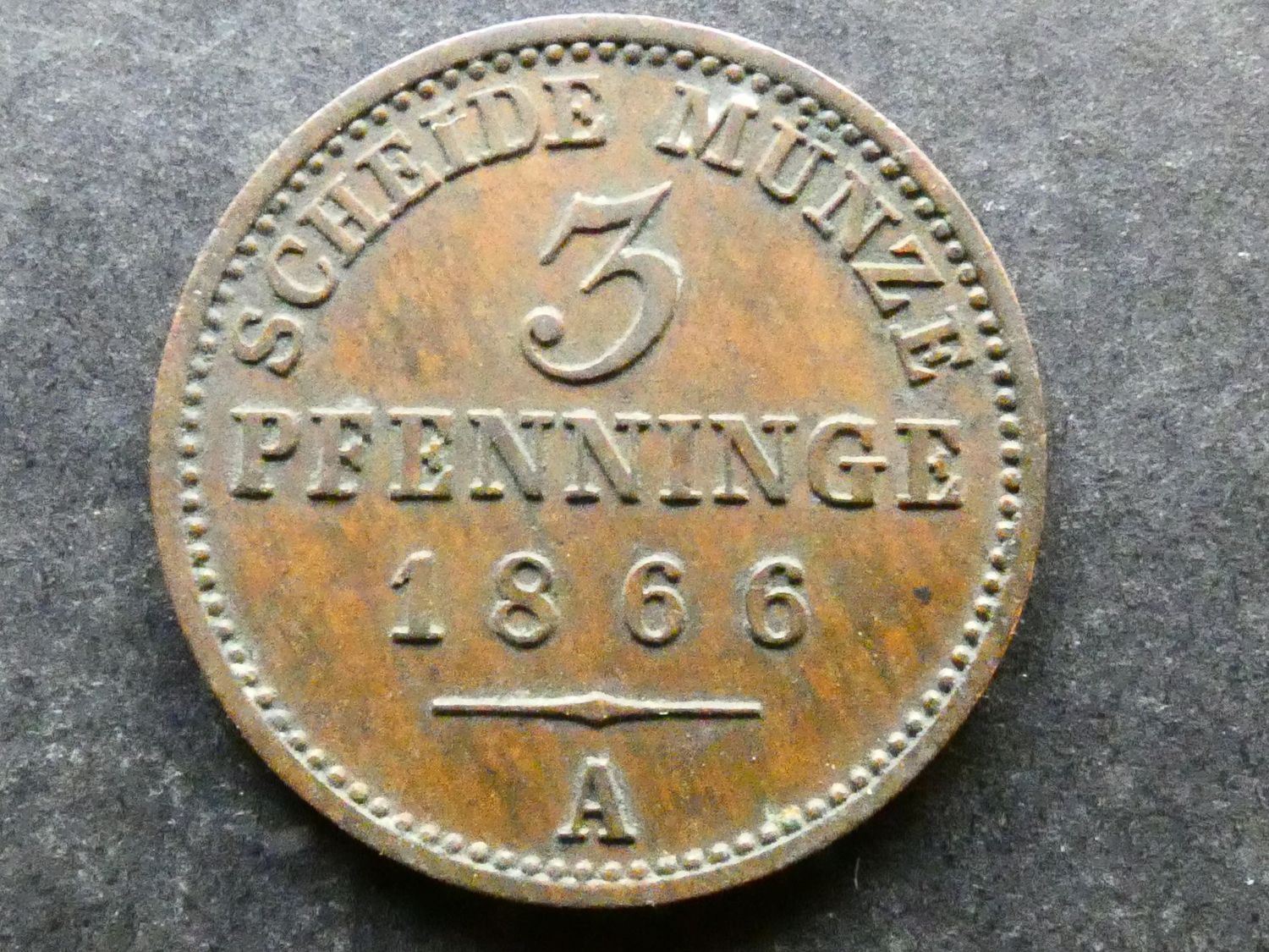 German States, Prussia, 3 Pfenninge, 1866A