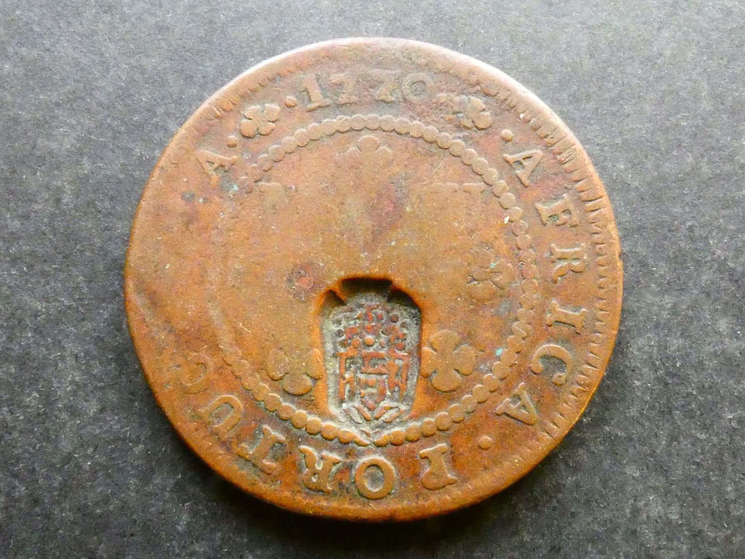 Angola, 2 Macuta, NF(1837), countermarked issue Angola, 2 Macuta, NF(1837), countermarked issue