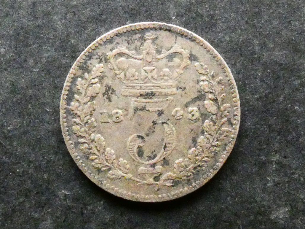 Threepence, 1843, currency issue.