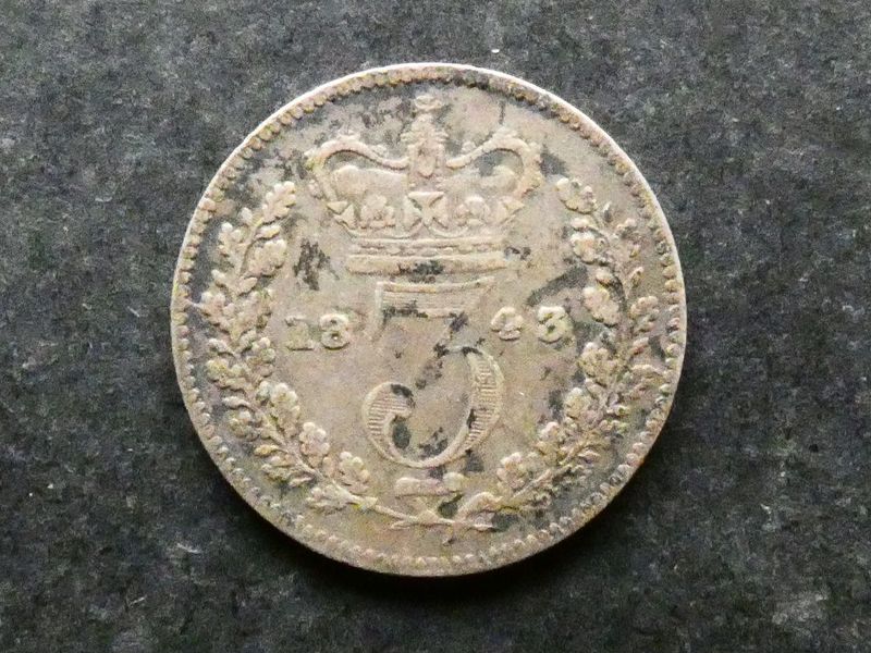 Threepence, 1843, currency issue.
