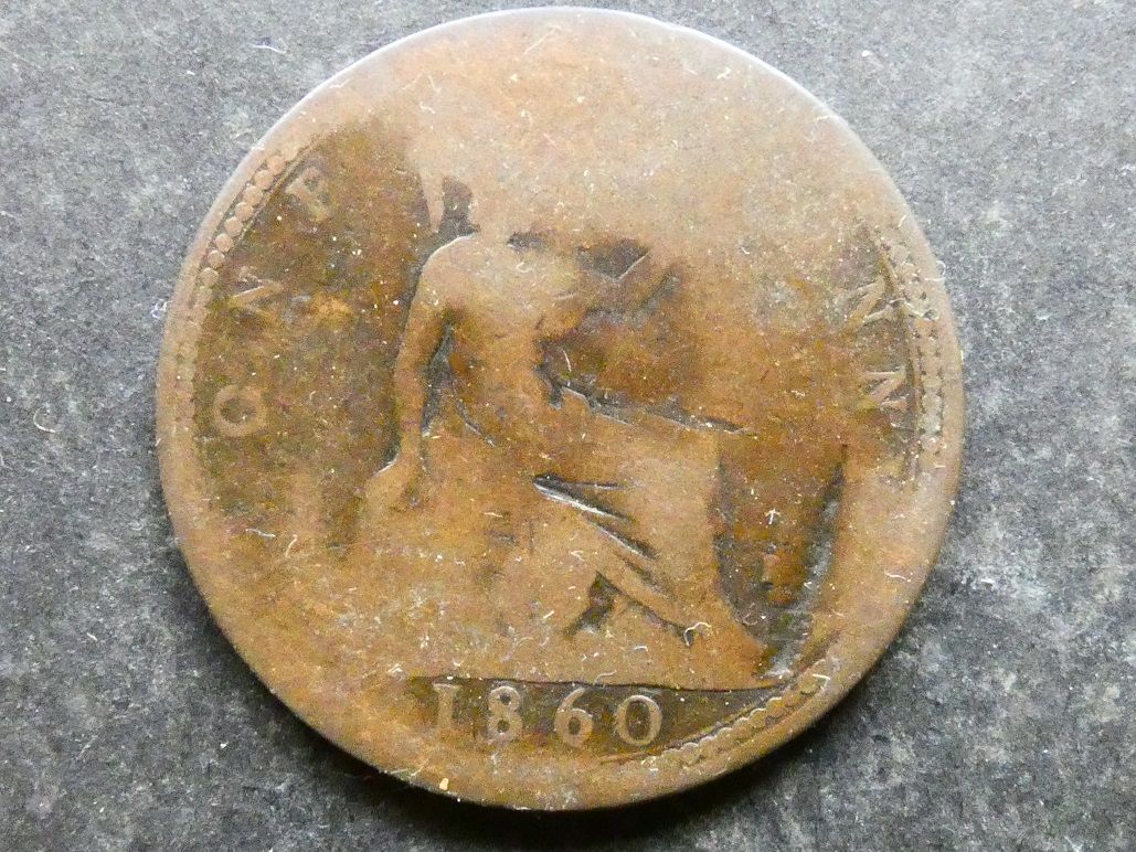 Penny, 1860, mule, toothed border/beaded border Penny, 1860, mule, toothed border/beaded border